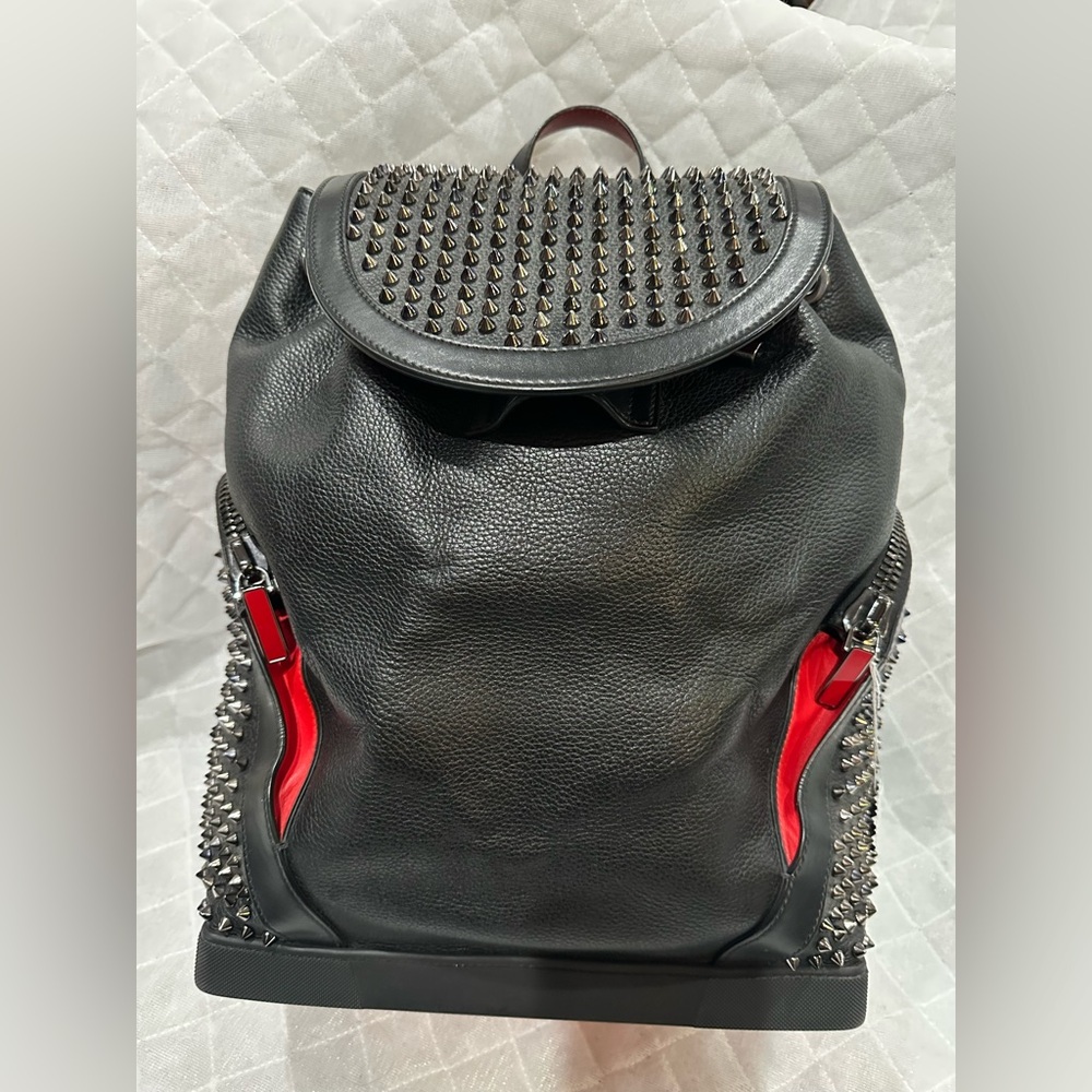 Christian Louboutin Black Studded Backpack with Red Accents